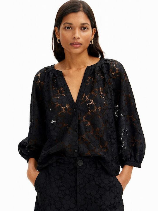 Desigual Women's Floral Long Sleeve Shirt Black