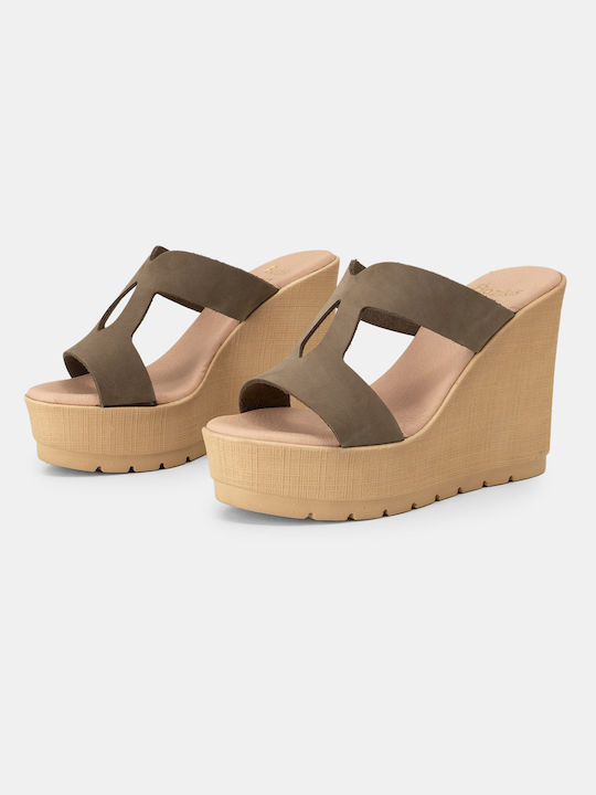 Mules Platforms Bozikis Soft Heel & Heel Cuts Women's 908 Nubuck Olive Oil Synthetic Leather