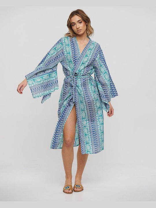 Ble Resort Collection Damen Maxi Kimono Strand Blue/green