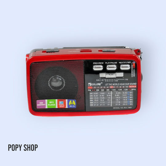 Golon RX-7600BT Φορητό Ραδιόφωνο Επαναφορτιζόμενο με Bluetooth και USB Κόκκινο