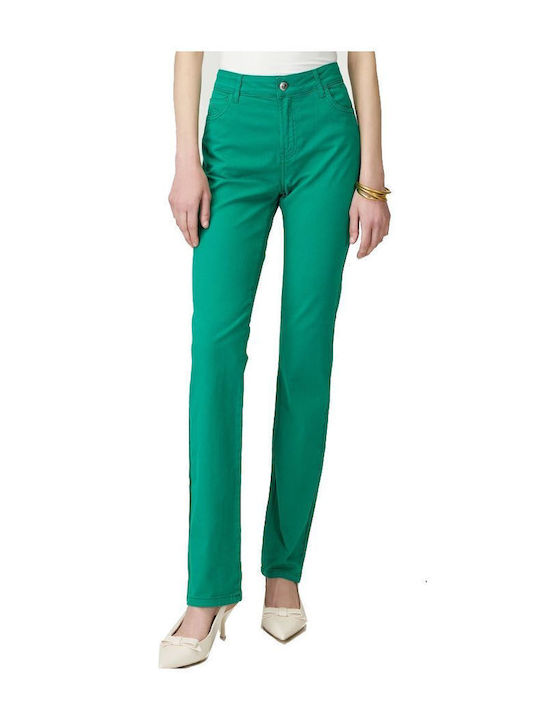 Women's High Waist Fabric Trousers in Straight Leg Style Green