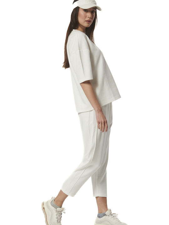 Παντελόνι Φόρμας με Λάστιχο Fleece Star White