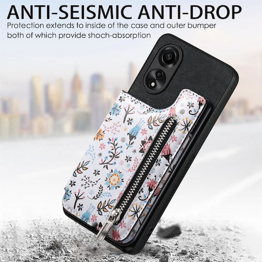 Oppo A93 5g/a74 5g/a54 5g Retro Painted Zipper Wallet Back Phone Case Black