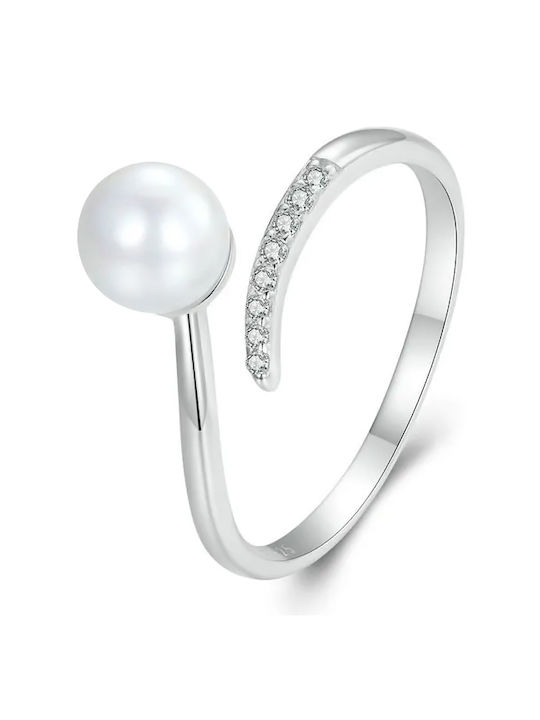 Bamoer Women's Silver Ring with Pearl & Zircon