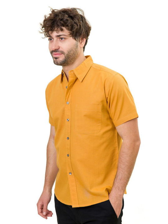 Natural Line Men's Shirt Short Sleeve Linen Orange