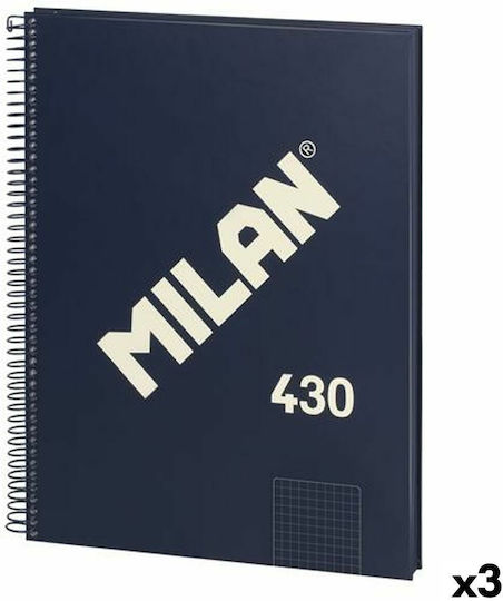 Milan Сет 3 Тетрадки Спирала 80 Листа A4 Квадратни Син