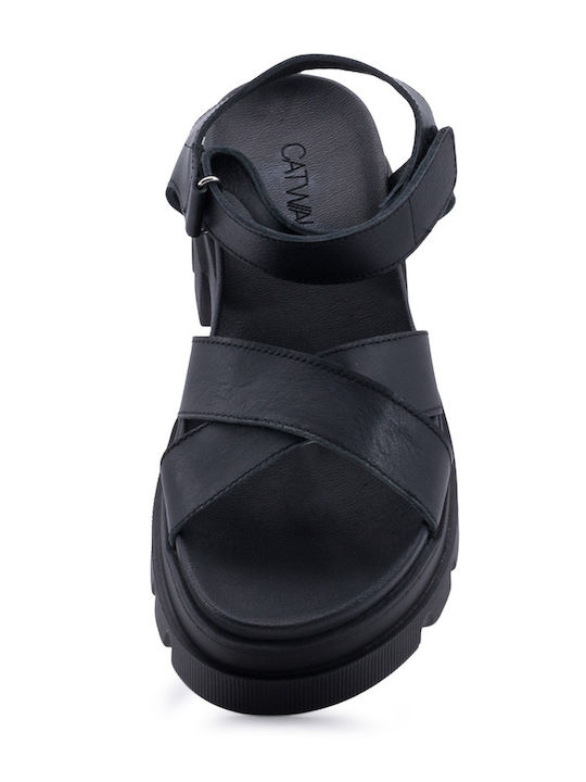 Women's Flat Sandals with Strap Flatforms in Black Color