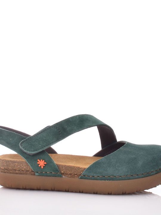 Art Women's Flat Sandals in Green Color