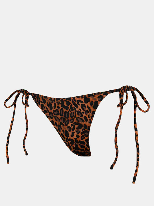 Rock Club Leo Print Bikini Slip mit Schnürchen Braun