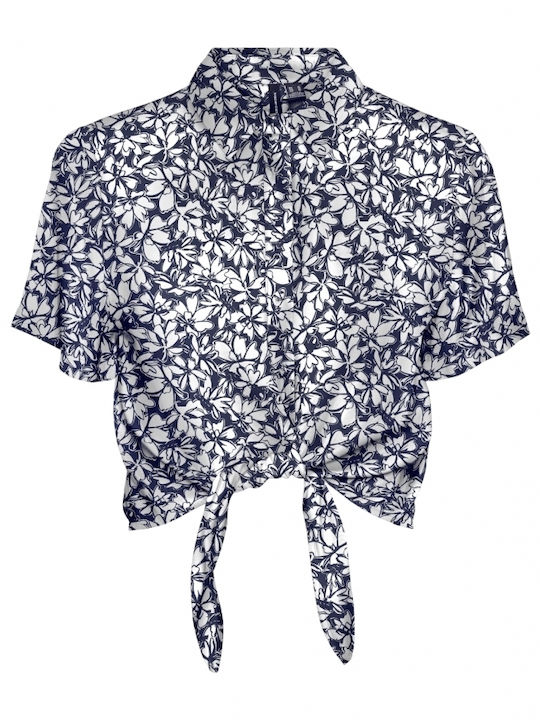 Къс ръкав Женска Риза Dark Blue Флорален