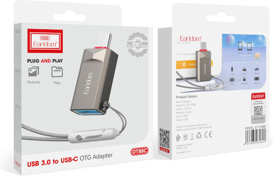 Earldom Конвертор USB-C Мъжки в USB-B Женски Сив 1 Брой BG-40360