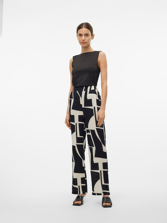 Easy Joy Women's High-waisted Fabric Trousers in Wide Line Black