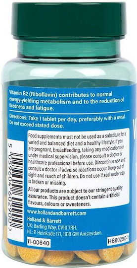 Holland & Barrett Vitamin B2 Vitamin für Energie 100mg 120 Tabletten