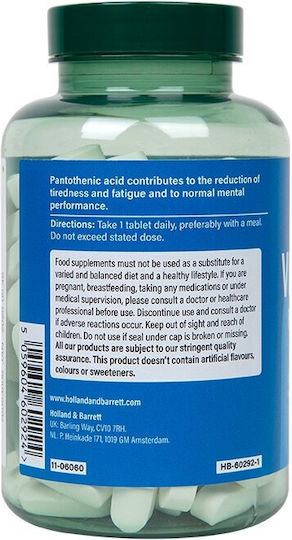 Holland & Barrett Vitamin B5 Vitamin für Energie 500mg 120 Tabletten