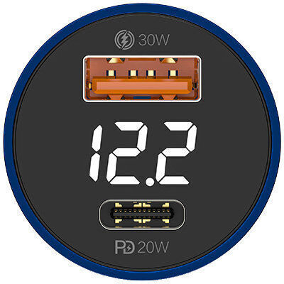 Recci Φορτιστής Αυτοκινήτου 50W Γρήγορης Φόρτισης με Θύρες: 1xUSB 1xType-C και Βολτόμετρο Μπλε