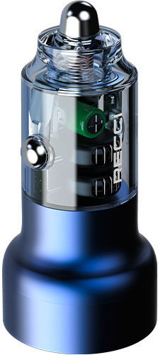 Recci Φορτιστής Αυτοκινήτου 50W Γρήγορης Φόρτισης με Θύρες: 1xUSB 1xType-C και Βολτόμετρο Μπλε