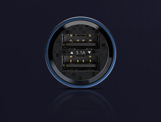 Recci Încărcător Auto 15.5W cu Porturi: 2xUSB Albastru Culoare