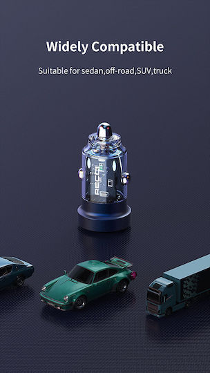 Recci Încărcător Auto 15.5W cu Porturi: 2xUSB Albastru Culoare