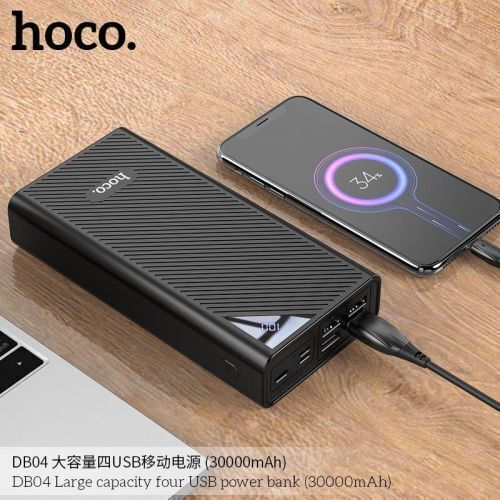 Hoco DB04 Power Bank 30000mAh with 4 USB-A Ports and 3 USB-C Ports Black