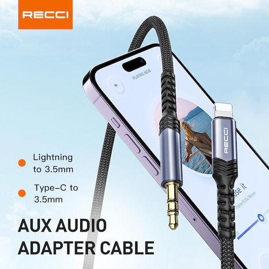 Recci Braided USB 2.0 Cable USB-C male - 3.5mm Black 1m