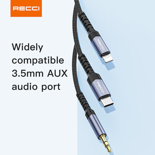 Recci Braided USB 2.0 Cable USB-C male - 3.5mm Black 1m