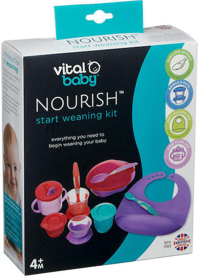 Vital Baby Комплект за Хранене от Пластмаса Лилав 4бр за 4+ месеци