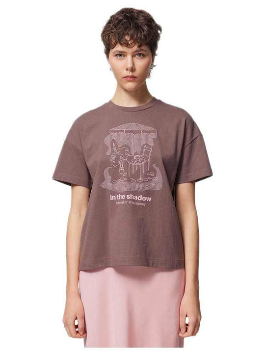 Women's Blouse Cotton Short Sleeve Brown