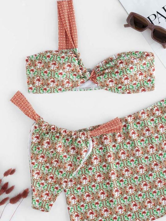 Set Bikini 3 Τεμαχίων Με Έναν Ώμο Πράσινο