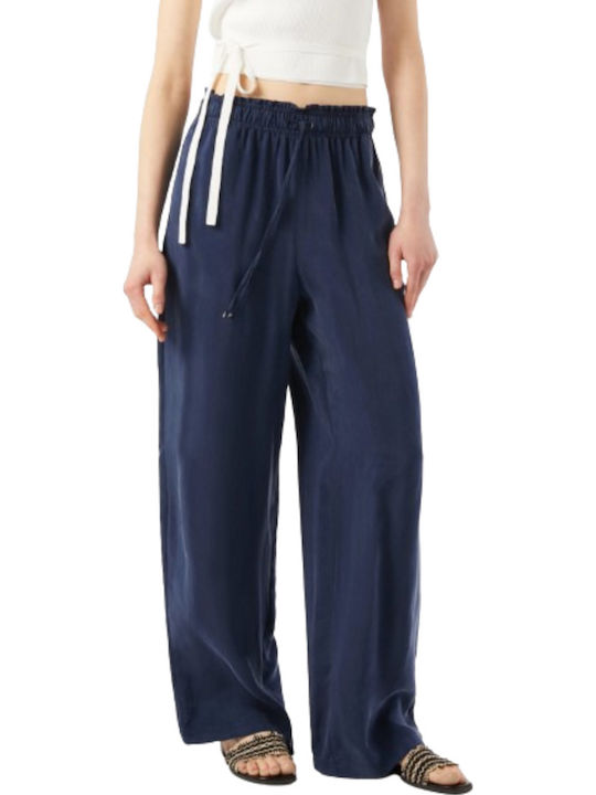 Women's Fabric Trousers Loose Fit Dark Blue