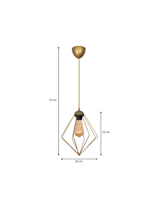 Megapap Nura Κρεμαστό Φωτιστικό Χρυσό με Ντουί E27 24x24x72εκ.