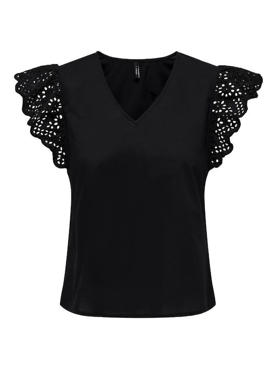 Only Women's Blouse Cotton with Lace Black