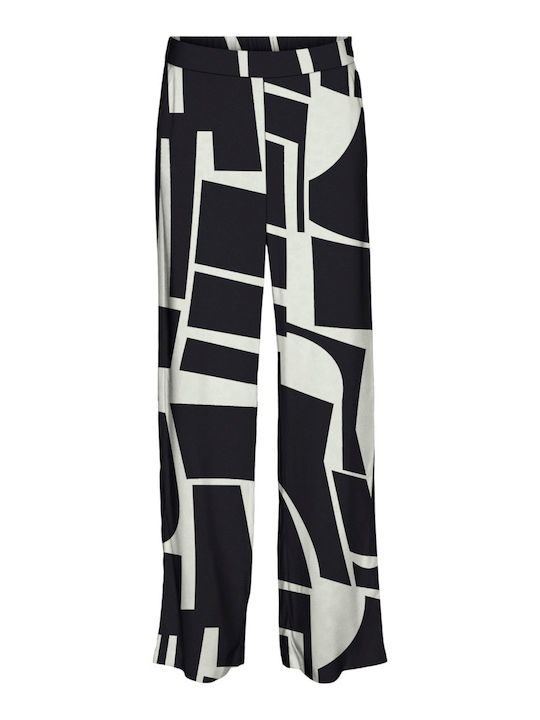 Easy Joy Women's High-waisted Fabric Trousers in Wide Line Black
