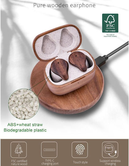 Akai Proffesional BTE-W300ENC In-ear Bluetooth Handsfree Earphones with Charging Case Bamboo
