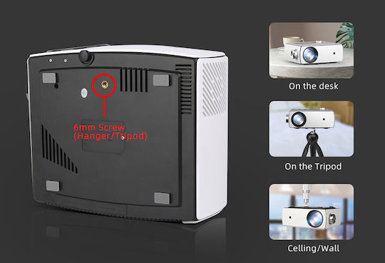 Powertech PT-1158 Projector LCD Full HD Λάμπας LED με Wi-Fi και Ενσωματωμένα Ηχεία