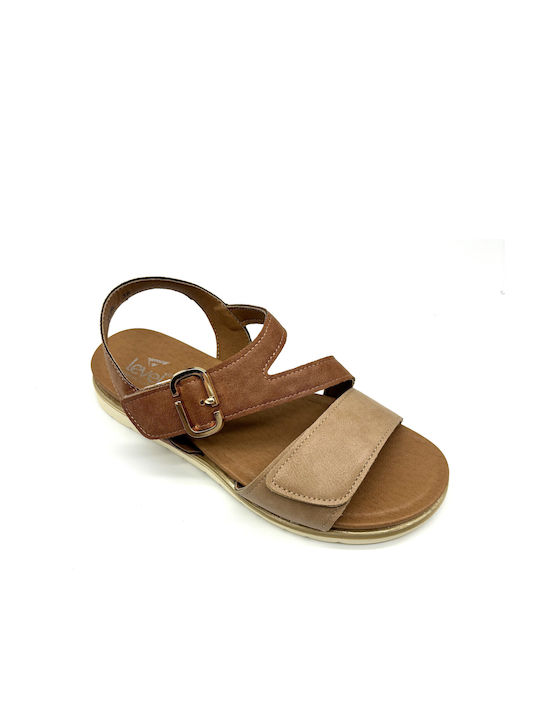 Level Anatomic Women's Flat Sandals Anatomic with Strap in Tabac Brown Color