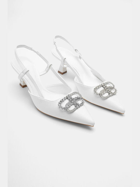 Luigi Synthetic Leather Pointed Toe White Medium Heels