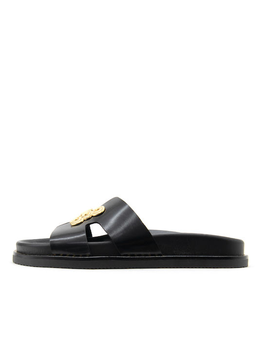 Makis Kotris Leather Women's Flat Sandals in Black Color