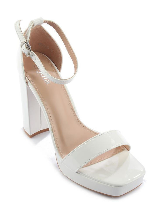 Fshoes Platform Synthetic Leather Women's Sandals White with High Heel