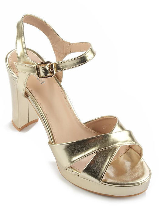 Fshoes Platform Synthetic Leather Women's Sandals Gold with High Heel