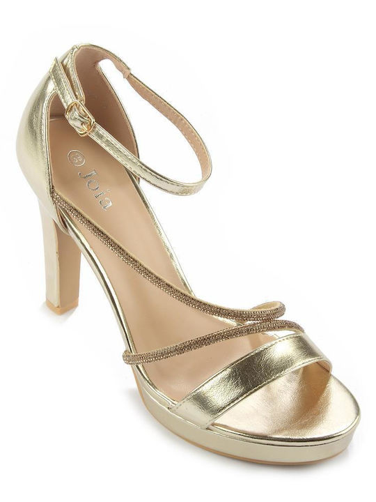 Fshoes Damen Sandalen mit Dünn hohem Absatz in Gold Farbe