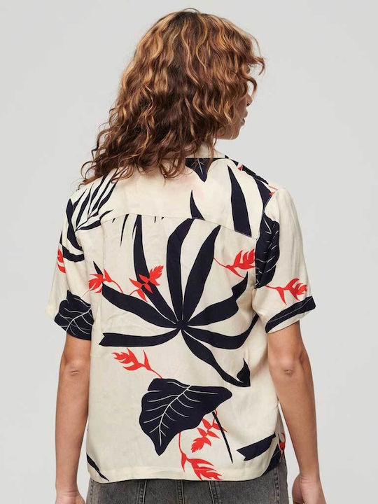 Superdry Beach Resort Shirt Κοντομάνικο Γυναικείο Πουκάμισο Ecru