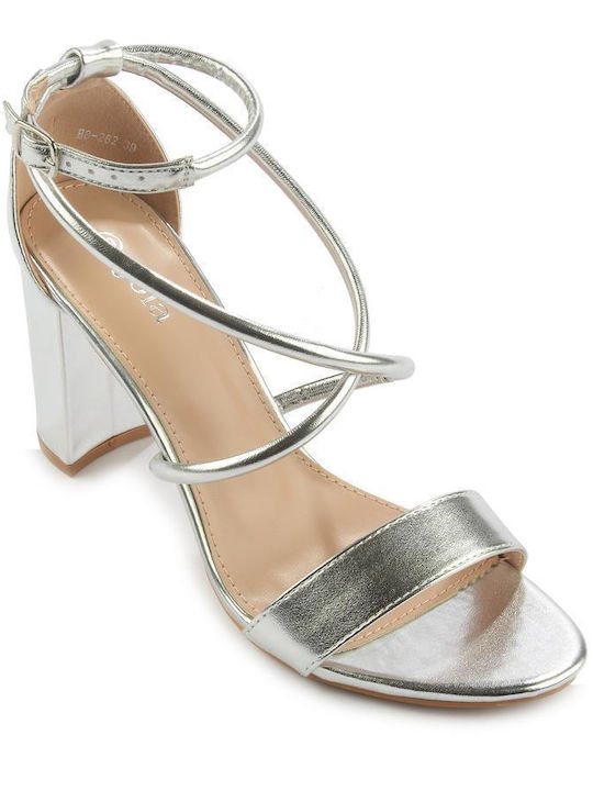 Fshoes Synthetic Leather Women's Sandals with Ankle Strap Silver