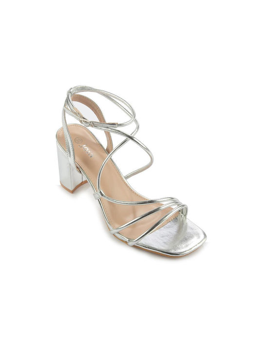 Fshoes Synthetic Leather Women's Sandals with Ankle Strap Silver