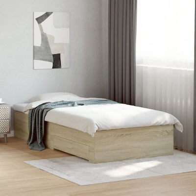 Bed Base Single made of Wood Beige 90x200cm. with Storage Space