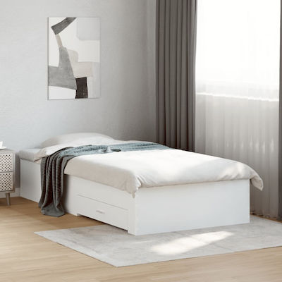 Bed Base Single made of Wood White 90x200cm. with Storage Space