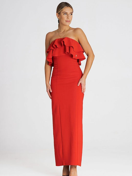 Figl Evening Dress with Ruffle Red