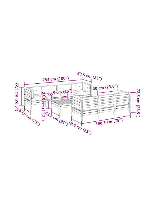 vidaXL Garden & Outdoor Furniture Sets Living Room Set Pieces Grey with Pillows 8 Pieces