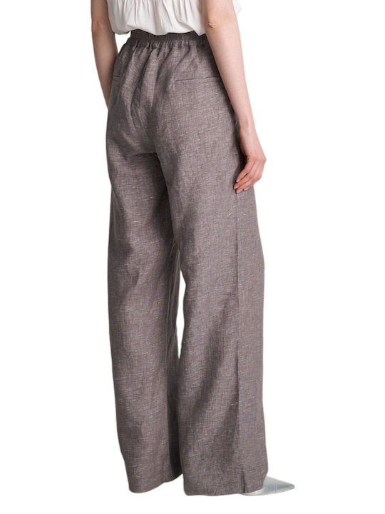 Attrattivo Women's Linen Trousers with Elastic in Regular Fit Grey