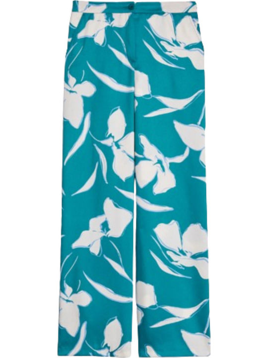 Women's Fabric Trousers Floral Blue