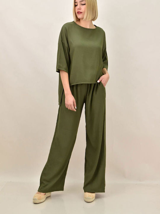 Femei Olive Set cu Pantaloni cu elastic